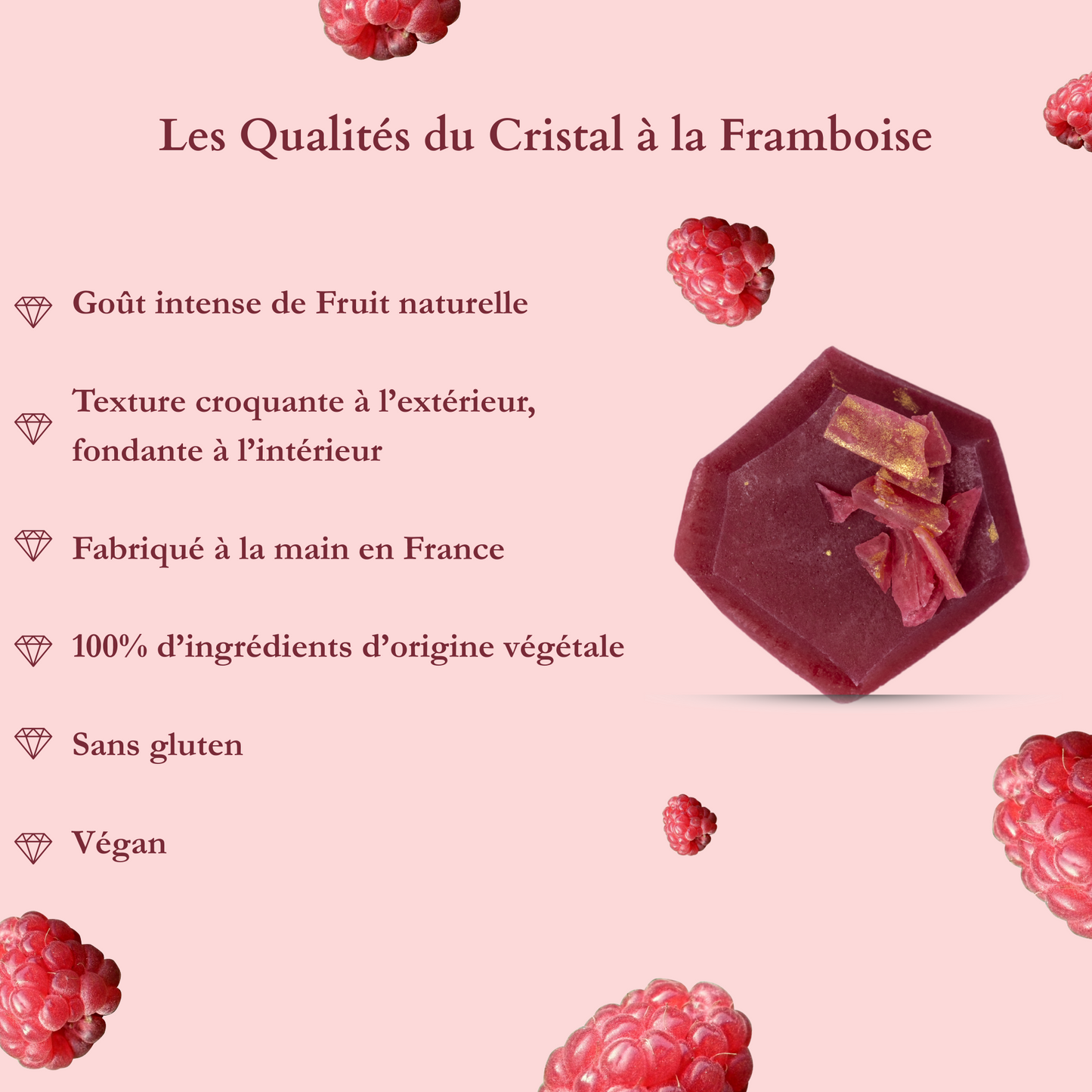 Raspberry edible crystal