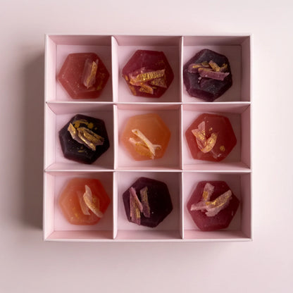 Clean of 9 edible crystals with red fruits